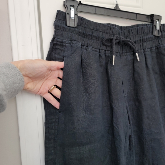 QUINCE 100% European Linen Wide Leg Pants Black Elastic Waist Drawstring Small - Picture 4 of 12